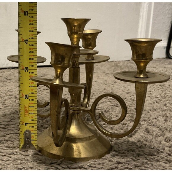 Vintage Aged Brass Candle  - 4 Arms 1 Head Style  Heavy Brass - Picture 8 of 8